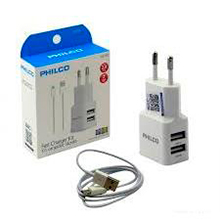 CARGADOR PHILCO DOBLE USB + MICRO 5 PIN 2A - CERTI