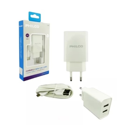 CARGADOR PHILCO DOBLE USB + MICRO 5 PIN 2A - CERTI