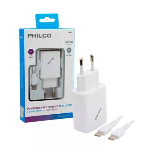 CARGADOR PHILCO USB + CABLE TIPO C 2 AMP - CERTIF